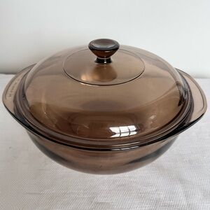 Vintage amber anchor glass cookware w lid